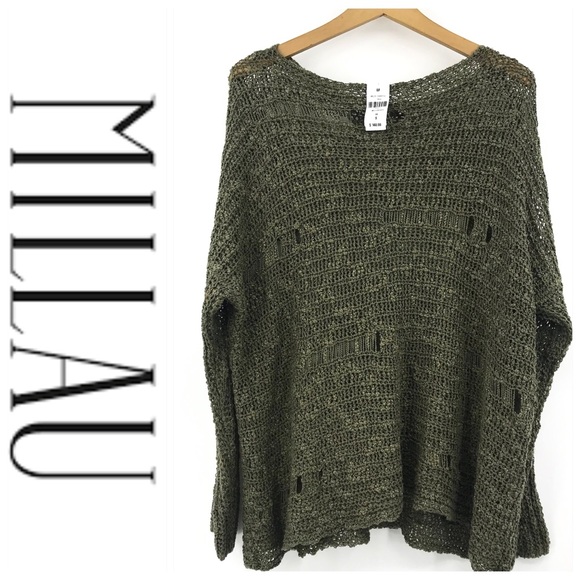 💕SALE💕NWT Millau Olive Green Distressed Sweater - Picture 2 of 8